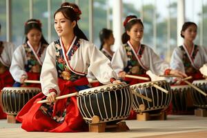 Asian traditional music with drum. Generative AI photo