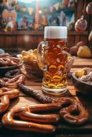 Oktoberfest filled with freshly baked pretzel. Generative AI photo