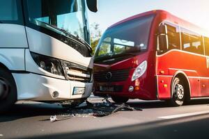 Bus collision at street, Accident insurance. Generative AI photo