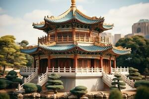 Ancient Pagoda, symbolizes spirituality in East Asia.. Generative AI photo