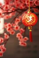 Asian lantern lunar New Year decoration. Generative AI photo