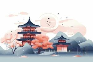 Asian landmark watercolor style. Generative AI photo