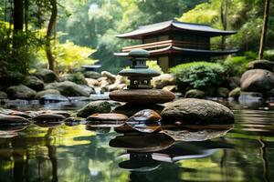 Zen garden in Asia. Generative AI photo
