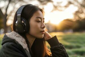 Asian woman with her eyes closed meditating. AI Generated photo