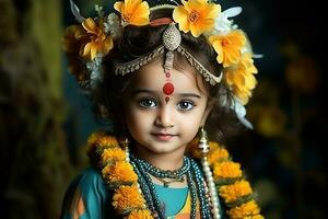 Janmashtami, Hindu festival celebrating the birth of the god Krishna. AI Generated photo
