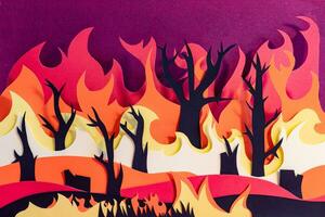 Forest fire, paper cut, paper art. photo