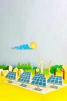 green landscape with eco-friendly elements, paper cut, paper art. photo