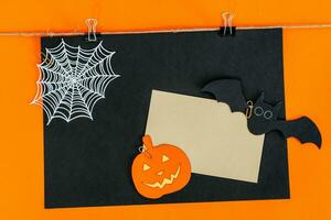 Halloween night frame with bats and Jack Lanterns. photo