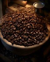 coffee beans on wooden table photo