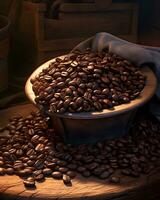 coffee beans on wooden table photo