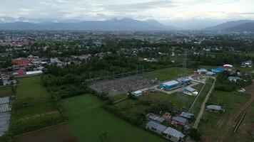 Aerial view of a high voltage substation photo