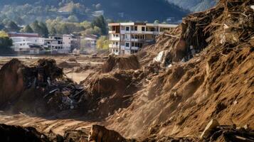secuelas de un deslizamiento de tierra en un chino pueblo foto