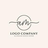 Initial AM feminine logo collections template. handwriting logo of initial signature, wedding, fashion, jewerly, boutique, floral and botanical with creative template for any company or business. vector