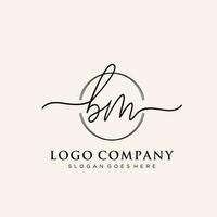 Initial BM feminine logo collections template. handwriting logo of initial signature, wedding, fashion, jewerly, boutique, floral and botanical with creative template for any company or business. vector
