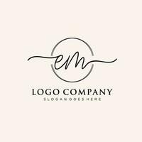 Initial EM feminine logo collections template. handwriting logo of initial signature, wedding, fashion, jewerly, boutique, floral and botanical with creative template for any company or business. vector