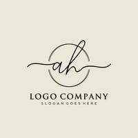 Initial AH feminine logo collections template. handwriting logo of initial signature, wedding, fashion, jewerly, boutique, floral and botanical with creative template for any company or business. vector