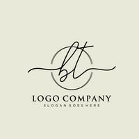 Initial BT feminine logo collections template. handwriting logo of initial signature, wedding, fashion, jewerly, boutique, floral and botanical with creative template for any company or business. vector