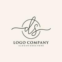 Initial DS feminine logo collections template. handwriting logo of initial signature, wedding, fashion, jewerly, boutique, floral and botanical with creative template for any company or business. vector