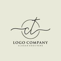 Initial CT feminine logo collections template. handwriting logo of initial signature, wedding, fashion, jewerly, boutique, floral and botanical with creative template for any company or business. vector