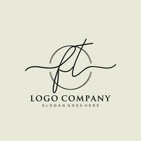 Initial FT feminine logo collections template. handwriting logo of initial signature, wedding, fashion, jewerly, boutique, floral and botanical with creative template for any company or business. vector
