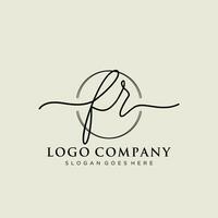 Initial FR feminine logo collections template. handwriting logo of initial signature, wedding, fashion, jewerly, boutique, floral and botanical with creative template for any company or business. vector