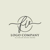 Initial FV feminine logo collections template. handwriting logo of initial signature, wedding, fashion, jewerly, boutique, floral and botanical with creative template for any company or business. vector