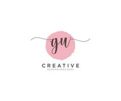 initial GU Feminine logo beauty monogram and elegant logo design, handwriting logo of initial signature, wedding, fashion, floral and botanical with creative template. vector