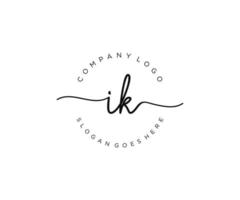 initial IK Feminine logo beauty monogram and elegant logo design, handwriting logo of initial signature, wedding, fashion, floral and botanical with creative template. vector