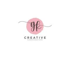 initial GK Feminine logo beauty monogram and elegant logo design, handwriting logo of initial signature, wedding, fashion, floral and botanical with creative template. vector