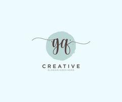 initial GQ Feminine logo beauty monogram and elegant logo design, handwriting logo of initial signature, wedding, fashion, floral and botanical with creative template. vector