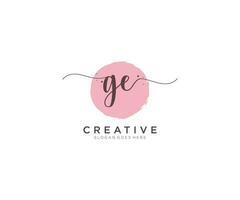 initial GE Feminine logo beauty monogram and elegant logo design, handwriting logo of initial signature, wedding, fashion, floral and botanical with creative template. vector