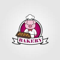 Pig Bakery Logo design with Pig character vector