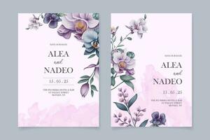 Blooming watercolor orchid flower for wedding invitation card set vector