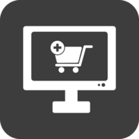 shopping online on computer icon in black square. png