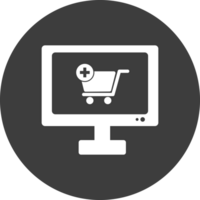 compras en línea en computadora icono en negro círculo. png