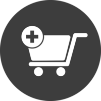 shopping cart add on order icon in black circle. png