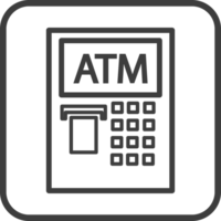Geldautomat Symbol im dünn Linie schwarz Platz Rahmen. png
