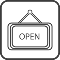 open sign icon in thin line black square frames. png