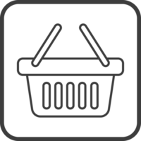 shopping basket icon in thin line black square frames. png