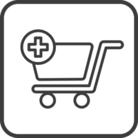 shopping cart add on order icon in thin line black square frames. png