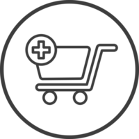 shopping cart add on order icon in thin line black circle frames. png