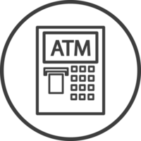 ATM icon in thin line black circle frames. png