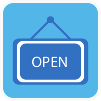 open sign flat icon in blue square. png