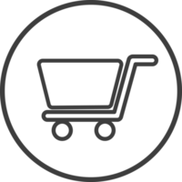 shopping cart icon in thin line black circle frames. png