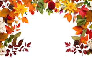 autumn leaves and flowers on a transparent background - ai generated png