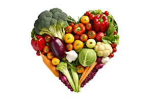 hjärta form tillverkad av annorlunda grönsaker isolerat på transparent bakgrund. png fil, skära ut. ai genererad
