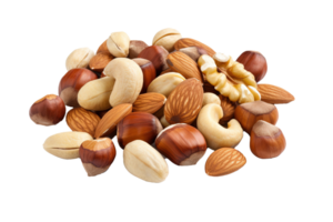 Nuts Mix isolated on transparent background. PNG file, cut out. AI Generated