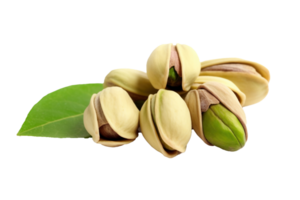 Pistachio with leaf isolated on transparent background. PNG file, cut out. AI Generated