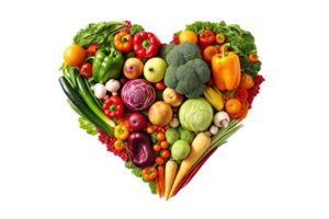 Heart shape made of different vegetables isolated on transparent background. PNG file, cut out. AI Generated