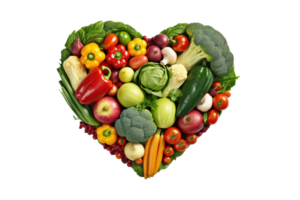 corazón forma hecho de diferente vegetales aislado en transparente antecedentes. png archivo, cortar afuera. ai generado